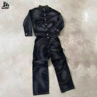 Fabricant personnalisé de haute qualité lavage à l'acide 2 pièces ensemble denim hommes Streetwear Jean veste ensemble pour hommes