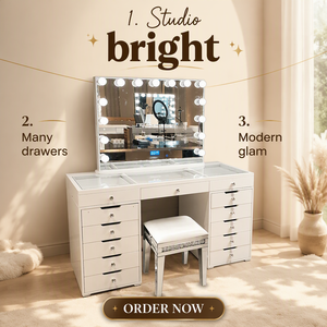 MULIGNA <span class=keywords><strong>Tocador</strong></span> Personalizado con 12 Cajones, Luces LED y Espejo de Cristal, Mesa de Maquillaje <span class=keywords><strong>Grande</strong></span> para Dormitorio Femenino - Product Image 2