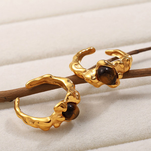 <b>Tiger's</b> <b>Eye</b> <b>Ring</b> And Necklace Set Natural Stone Bezel Setting Women's Party Jewelry Fashion Accessories Zinc Alloy - Product Image 3