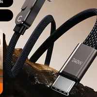 Kabel USB C Pengisian Cepat 240W, Kabel Data Kepang Tipe C Ganda dengan Kepala Bengkok untuk Ponsel dan Tablet Grosir