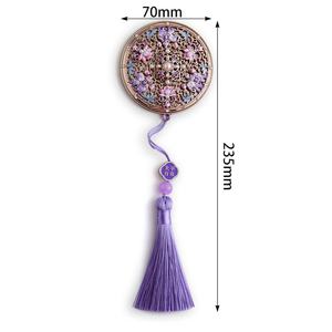 Espejo de Bolsillo Pequeño Redondo con Marco Dorado Metálico Color Púrpura, Diseño 3D Hueco, Cristal, Perla, Impresión UV Colorida y Borla - Product Image 6