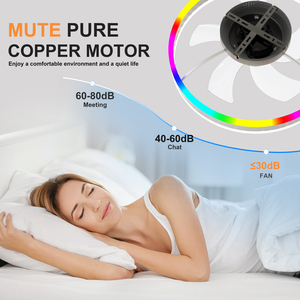 19.7" RGB Flush Mount Ceiling <b>Fan</b> with Light, 6-Speed Reversible Low Profile <b>Fan</b> with <b>Remote</b> & APP for Bedroom, White - Product Image 2