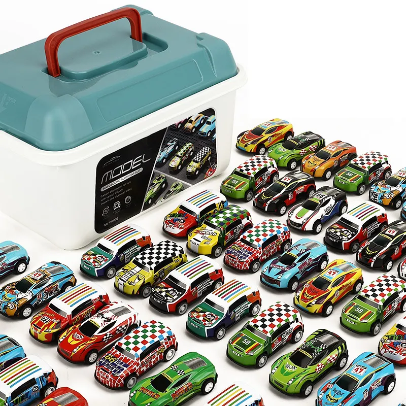 सस्ते कार मॉडल डाइकास्ट वाहन खिलौने भंडारण बॉक्स सेट स्लाइडिंग बैक मिश्र धातु कार बच्चों के प्लास्टिक बॉक्स