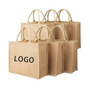 Custom Logo Print Burlap Jute Tote <b>Bag</b> for Embroidery DIY Art <b>Craft</b> Features Letter Pattern - Product Image 1