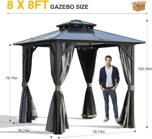 Gazebo de barbecue extérieur 8 x 8 pieds, gazebo de barbecue à toit rigide avec toit en polycarbonate résistant aux UV et crochets de rangement pour patio, pelouse, jardin - Product Image 2