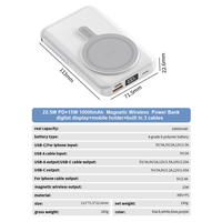 Batterie externe pour téléphone portable 10000 mAh avec 3 câbles intégrés, affichage numérique, type C, 10000 mAh avec support, chargeur sans fil magnétique