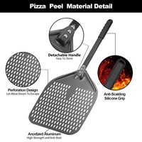 Pelle à pizza rectangulaire grande et détachable à long manche, 12 pouces, revêtement dur, pelle à pizza en aluminium perforée, pelle à retourner la pizza