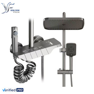 Système de douche gris anthracite à touches piano, 4 fonctions, grand jet de pluie, douchette à main, <span class=keywords><strong>mitigeur</strong></span> mural, ensemble complet <span class=keywords><strong>pour</strong></span> salle de bain - Product Image 1