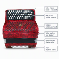 Accordéon 37 touches 60 basses en bois rouge, modèle étudiant, pour performance, avec sac et sangles