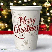 Gobelets en papier jetables personnalisés avec logo pour Noël, vente en gros d'usine, gobelets à paroi simple pour fêtes de fin d'année