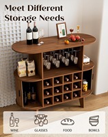 Meuble bar à vin ovale en noyer, petit format, avec porte coulissante tambour, capacité 12 bouteilles, idéal pour salon et salle à manger, directement de l'usine