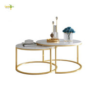 Ensemble de Table basse 2 en 1, top de style marbre et or, design moderne, idéal pour le salon, 4 pièces