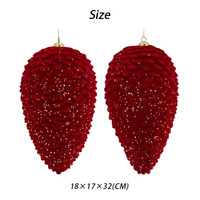 Boule de Noël artisanale vintage en plastique rouge avec paillettes et pompon en forme de cône de pin, ornement suspendu pour arbre de Noël, décoration de fête festive