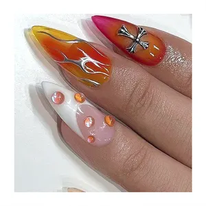 Colorful Long Length Almond Full Cover Fake Nails Transparent Nail Tips Handmade 3D Jewel Other Pattern Wholesale Press On Nails