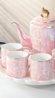 Service à thé en porcelaine vintage britannique à motifs floraux en relief avec bordure dorée, comprenant théière, sucrier et tasses (7 pièces) - Prêt à expédier
