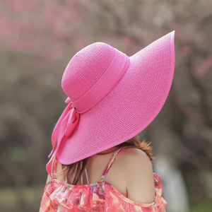 Wholesale Beach Seaside Vacation <b>Summer</b> <b>Women</b> Straw <b>Hat</b> Bowknot Wide Brim <b>Summer</b> Beach Floppy Gorras - Product Image 2