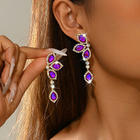 Anting Bunga Berhias Berlian Manis Model Lintas Batas Terbaru untuk Wanita - Elegan, Serbaguna, Kristal Warna-warni yang Dibuat dengan Sangat Rapi