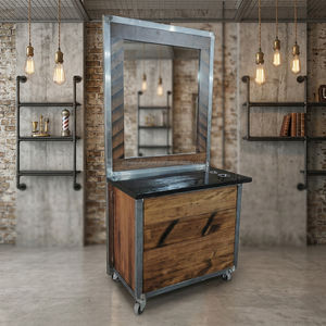 Station de barbier vintage en fer et bois durable, miroir mobile à double face, espace de rangement multiple pour les salons de coiffure masculins - Product Image 2