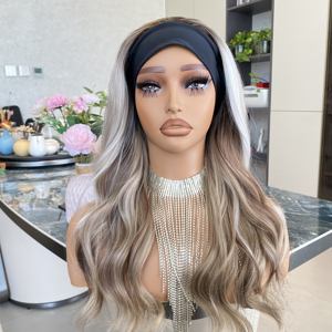 Pelucas sintéticas con diadema, largas, rizadas, onduladas, color marrón ombré, rubio ceniza, media peluca para mujer, para uso diario, cosplay, fiestas, peluca de fibra - Product Image 5