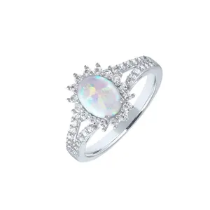 타원형 오팔 반지 moissanite 다이아몬드 585 화이트 골드 오팔 반지 여자 오팔 반지 공장 가격 도매