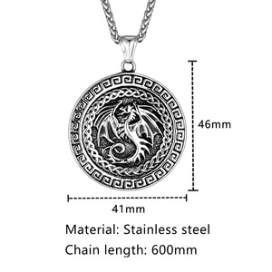 Collier avec pendentif rond en forme de dragon Viking, en acier inoxydable, 60cm, bijoux cadeau unisexe - Product Image 4