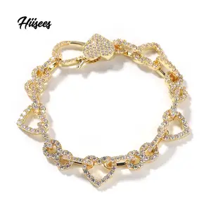 Fashion Jewelry Iced Out 18K Gold Plated Infinity Bracelet Copper Zircon Luxury Miami Cuban Link Chain Heart Bracelet For Women