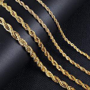 Collar de Cadena de Cuerda Chapado en Oro de 18K, Joyería Hip Hop de Acero Inoxidable, Eslabones Finos y Gruesos Trenzados, Regalo de Moda Duradero para Hombres y Mujeres - Product Image 5