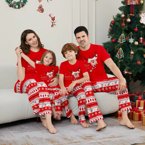Neue Übergrößen Polyester Pullover Kurzarm Eltern-Kind Heimkleidung Cartoon Monogrammierte Familien-Weihnachtspyjamas - Product Image 1