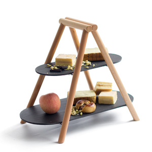 2 Tier Slate Wood Cake Stand for Wedding Foldable Food Rack for Afternoon Tea and Party - Product Image 1