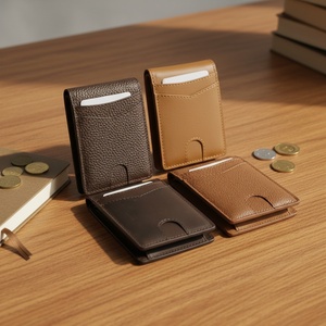 กระเป๋าสตางค์แบบหนีบป้องกันการโจรกรรม Boshiho Business ขนาดเล็ก ดีไซน์เฉพาะตัว พร้อมช่องใส่บัตรแบบป๊อปอัพ ป้องกัน RFID  วัสดุหนังแท้ - Product Image 6