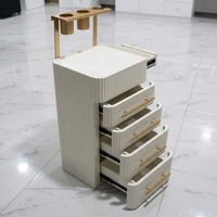 Barber <strong>Trolley</strong> Cabinet Mobile Salon Storage Cart Gold Handle Multi-Drawer White Caster Wheels Cup Holder Beauty Spa Supply