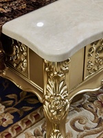 Table basse en bois massif de style européen avec détails sculptés en marbre naturel, meubles de salon, tiroirs C08a