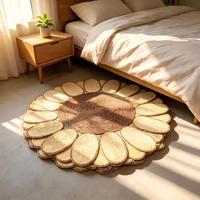 Tapis d'intérieur en forme de tournesol, tissé à la main en herbe de la canne, écologique, adapté aux animaux domestiques, lavable, antibactérien, style ferme moderne