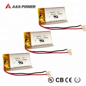 UL1642 IEC62133 KC lithium polymer rechargeable 652030 3,7 V 350 mAh with PCM - Product Image 3