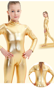 <span class=keywords><strong>Justaucorps</strong></span> de gymnastique en tissu spandex métallisé <span class=keywords><strong>brillant</strong></span> pour filles, col montant, manches longues, fermeture à glissière dans le dos - Product Image 2