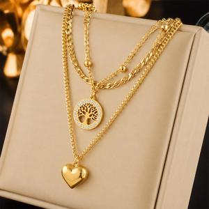 Custom High Quality Stainless Steel 18K Gold Imitation Pearl Layered Heart Butterfly Pendant Necklace Women Engagement Gift US - Product Image 3