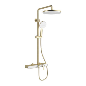 Jboyurn Copper Shower Set Wall <b>Mounted</b> Adjustable Temperature Rainfall Shower Head With Handheld <b>Spray</b> Gold Finish - Product Image 5