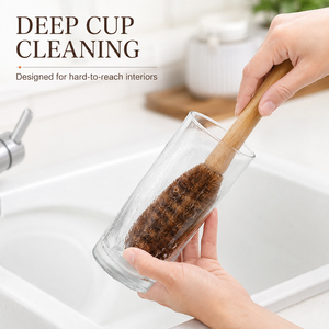<span class=keywords><strong>Brosse</strong></span> de nettoyage écologique en fibre de coco torsadée avec manche en bambou et trou de suspension pour bouteilles à col étroit – Éponge de cuisine - Product Image 6