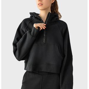 Sudadera con capucha de mujer con media cremallera y cuello alto y logotipo personalizado al por mayor - Product Image 6