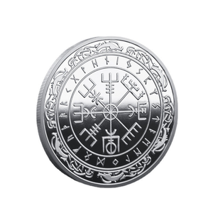 Moneta commemorativa in metallo con bussola Vegvisir vichinga nordica, da collezione, souvenir, con custodia trasparente, moneta portafortuna da regalo - Product Image 3