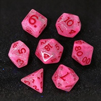 7 dés polyédriques transparents en résine scintillante rose, ensemble de dés DND avec numéros rouges, adaptés aux jeux de rôle, Warhammer, jeux de table