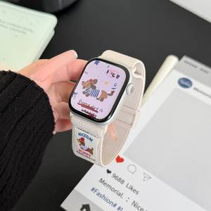 Bracelet en toile de nylon magnétique robuste pour Apple Watch iwatch11 Generation 987654Ultra/SE, motif <span class=keywords><strong>chiot</strong></span> teckel tendance - Product Image 2