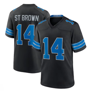 Maillot de <span class=keywords><strong>football</strong></span> américain personnalisé <span class=keywords><strong>2024</strong></span> New Black Motor City, Jared Goff 16, St. Brown 14, Gibbs 0, Hutchinson 97, brodé - Product Image 5