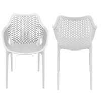 Chaise de salle à manger en polypropylène blanc empilable, avec accoudoirs en plastique, imperméable et durable, pour usage intérieur/extérieur, maison, bar, hôtel