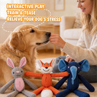 Jouet à mâcher pour chien en peluche gaufrée, interactif et durable, avec compartiment pour friandises et couineur, motifs renard, lapin, éléphant, pour le nettoyage des dents