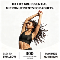 OEM Vitamine D3 Naturelle 10000 UI K2 MK7 200mcg Gélules à l'Huile de Coco Sans OGM Sans Gluten Sans Soja Soutien Immunitaire 200 Gélules