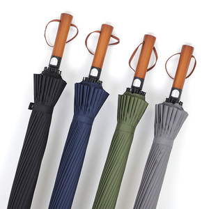 Paraguas Recto Retro con Mango de Madera, Apertura Automática, 24 Varillas, Protección Solar y Contra la Lluvia, Material de Nailon, Ideal para Regalo - Product Image 1