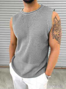 <span class=keywords><strong>Camisetas</strong></span> sin mangas transpirables sexis <span class=keywords><strong>para</strong></span> hombre, estilo informal de punto transparente negro, talla XL, sin mangas, ropa de gimnasio hueca - Product Image 2