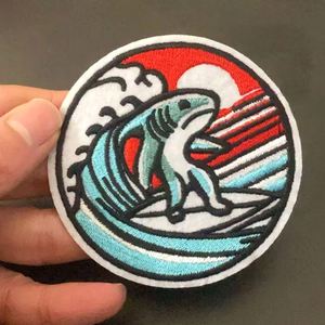 Patch brodé thermocollant écologique décoratif pour vêtements et sacs à main, motifs pêche, crevettes, requin - Product Image 4
