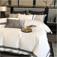 Nouvel ensemble de literie de luxe 4 pièces pour hôtel, drap plat brodé à bords larges, blanc, 1000 fils, en coton égyptien, avec housse de couette et taies d'oreiller